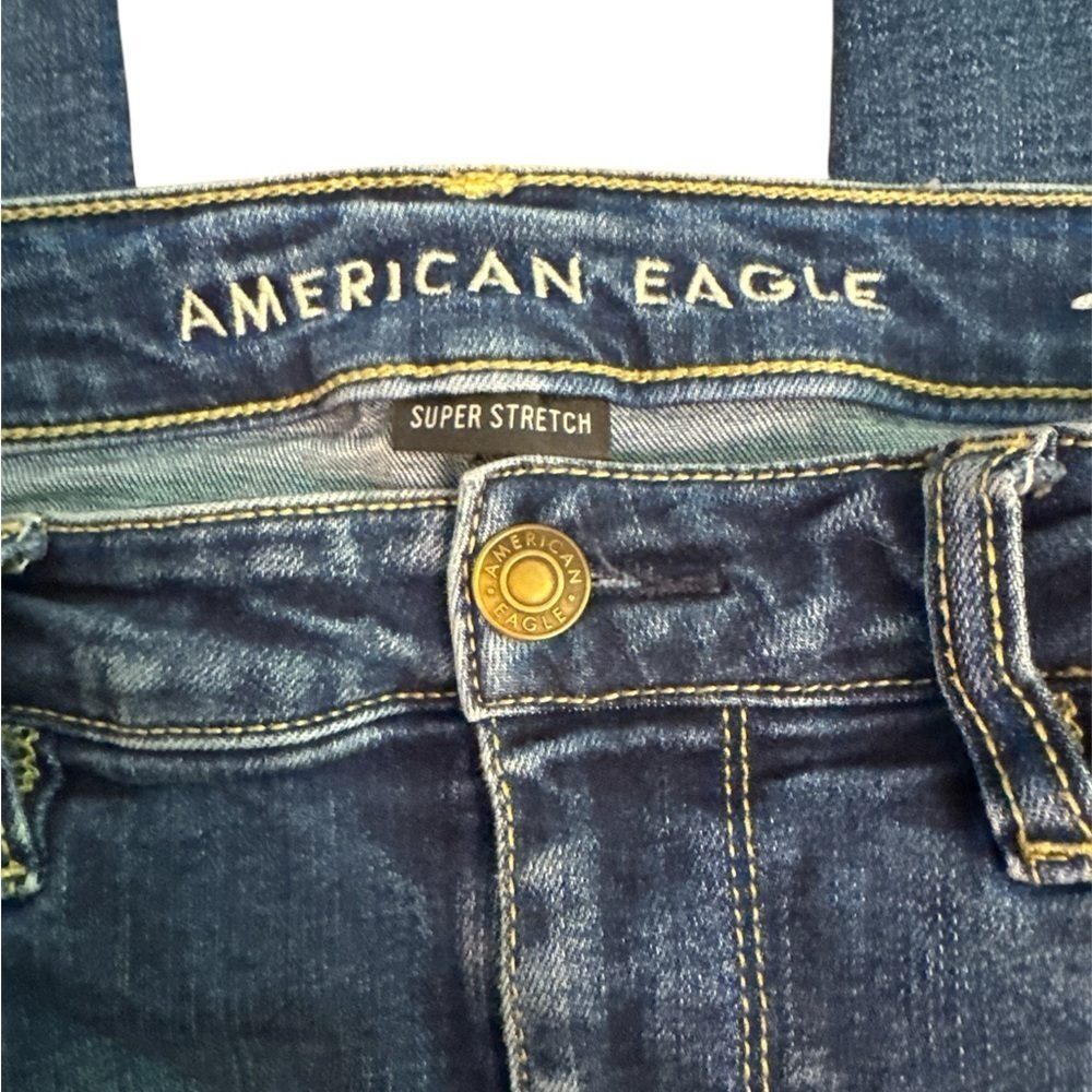 American Eagle Outfitters Ripped Blue Skinny Jeans Jeggings 10 Long 10L - Picture 2 of 5
